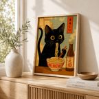 Black Cat Eating Ramen Canvas Wall Art Aura Canvas