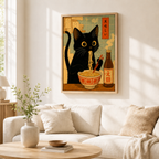 Black Cat Eating Ramen Canvas Wall Art Aura Canvas