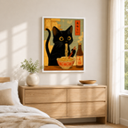 Black Cat Eating Ramen Canvas Wall Art Aura Canvas