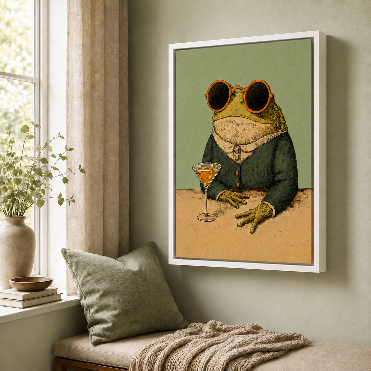 Funny Frog Martini Canvas Wall Art Aura Canvas