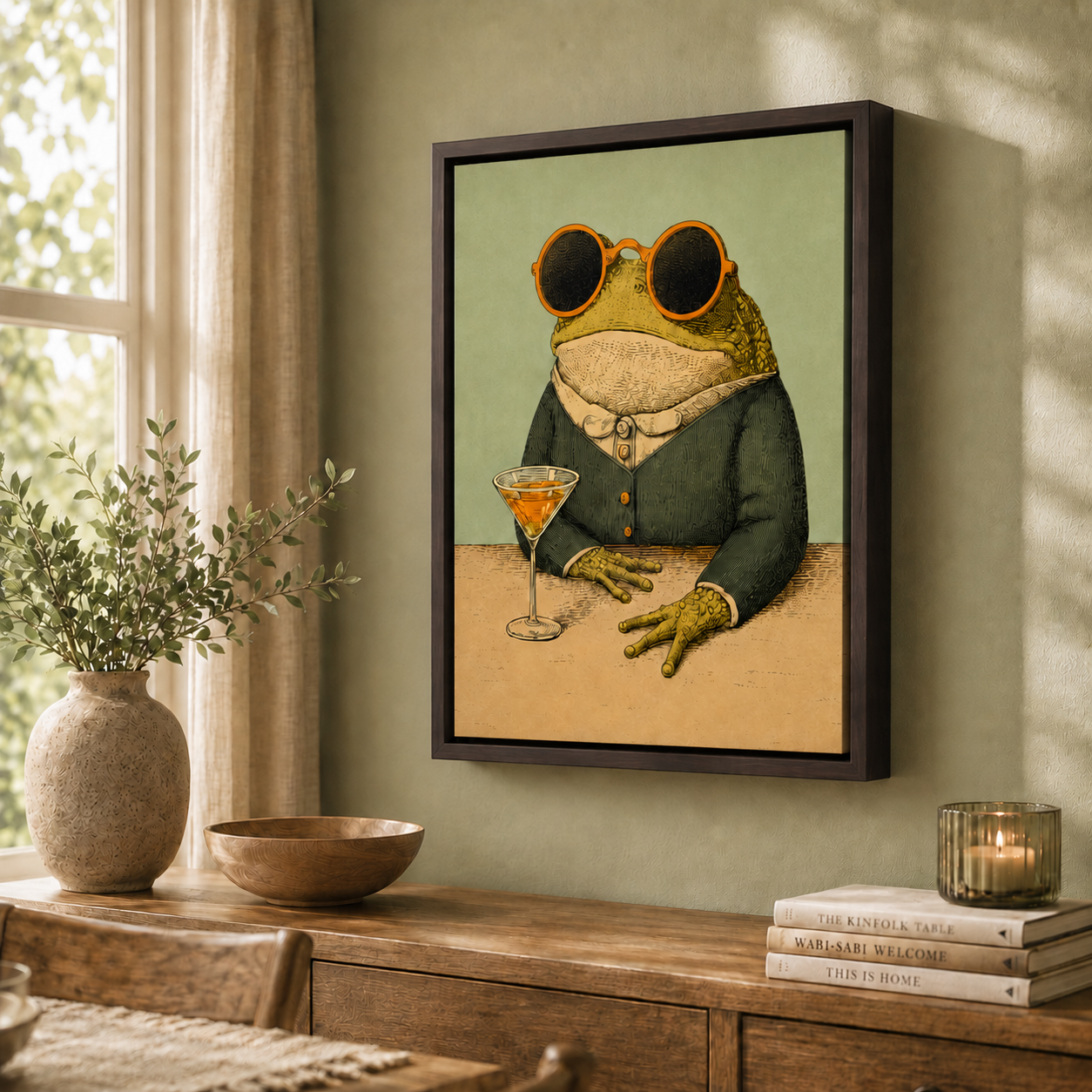 Funny Frog Martini Canvas Wall Art Aura Canvas