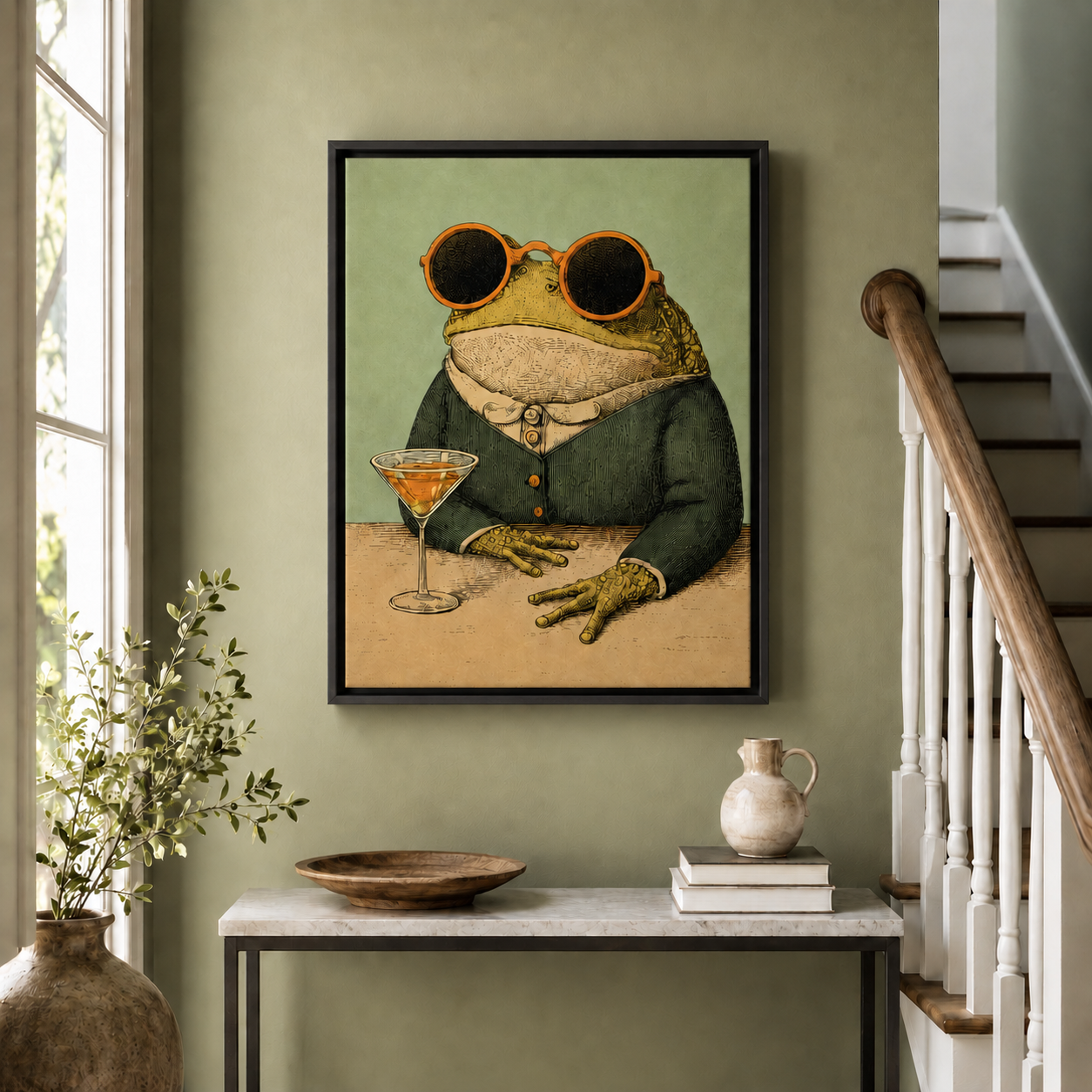 Funny Frog Martini Canvas Wall Art Aura Canvas