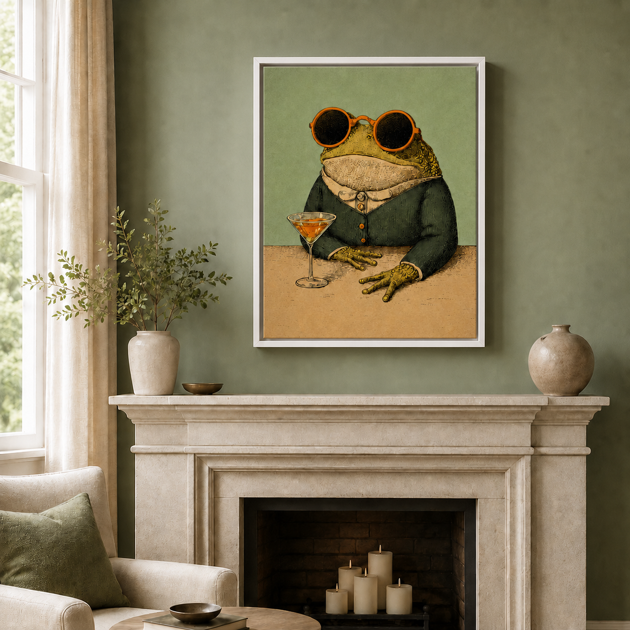 Funny Frog Martini Canvas Wall Art Aura Canvas