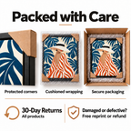 Aura Canvas protective packaging and 30-day returns for all products.