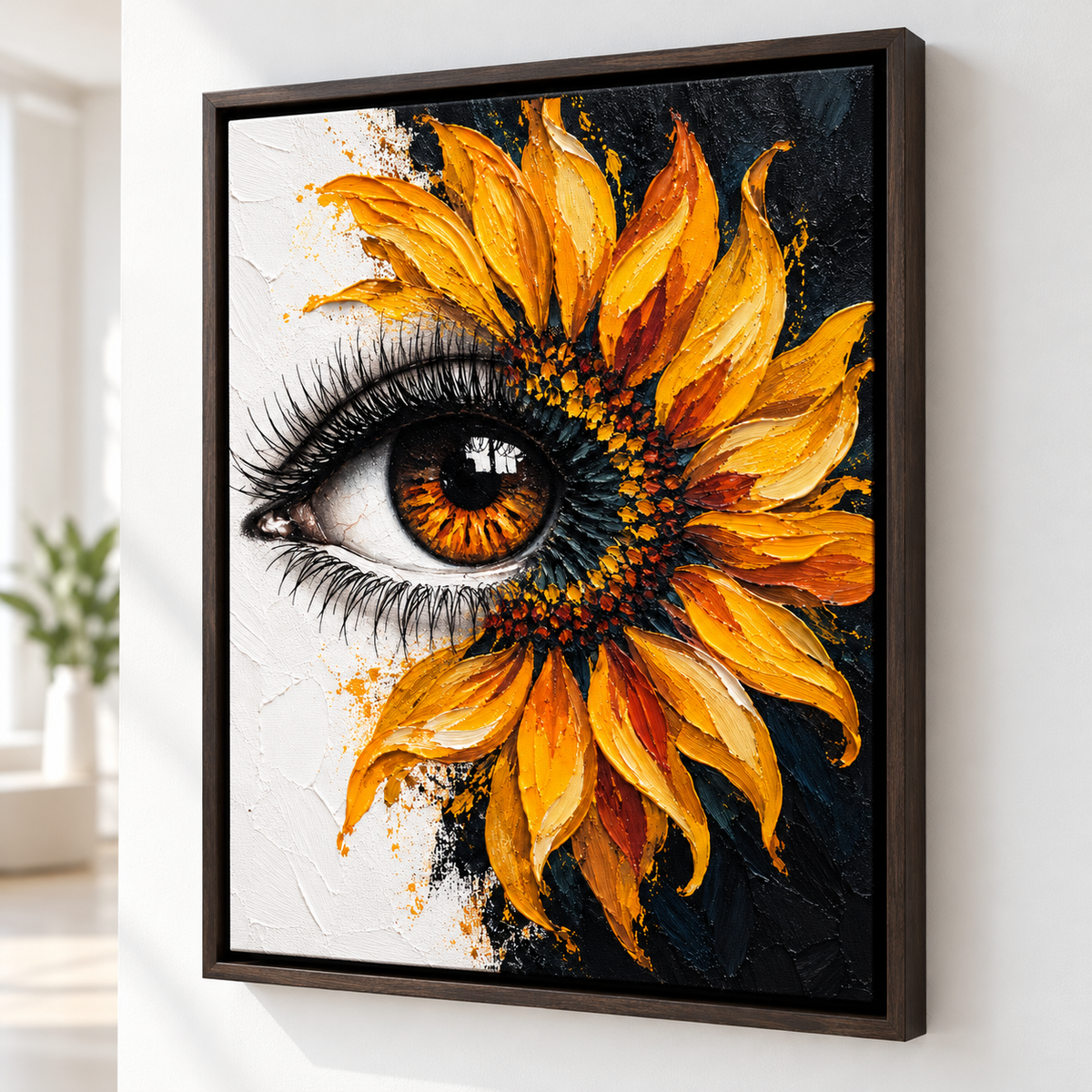 Golden Sunflower Eye Surreal Floral Canvas Wall Art
