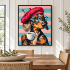 Funny Dachshund Artist with Coffee Canvas Wall Art