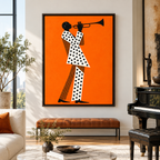 Orange Jazz Trumpet Player Canvas Wall Art - canvas artwork view 4