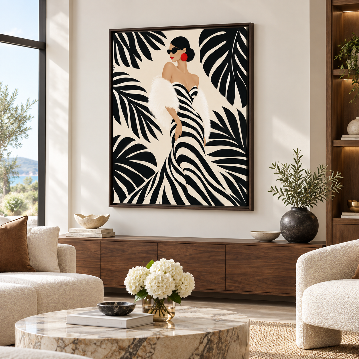 Black and White Fashion Woman Canvas Wall Art