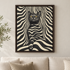Black Cat Optical Illusion Striped Canvas Wall Art - lifestyle room mockup