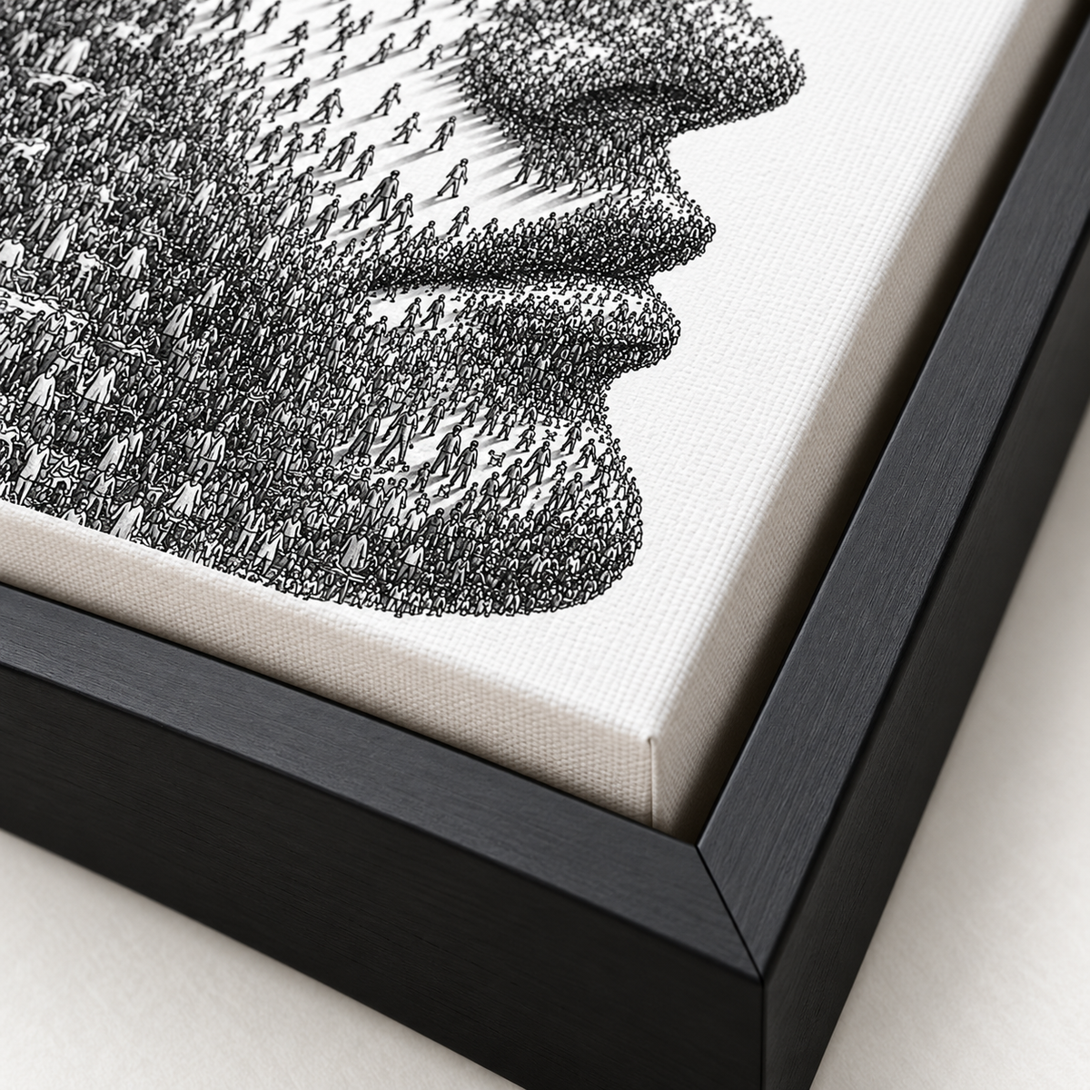 Black and White Crowd Face Portrait Canvas Wall Art - canvas detail view 10