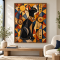 Egyptian Black Cat Geometric Canvas Wall Art - main canvas artwork