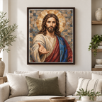 Jesus Christ Blue and Gold Mosaic Canvas Wall Art - canvas detail view 4