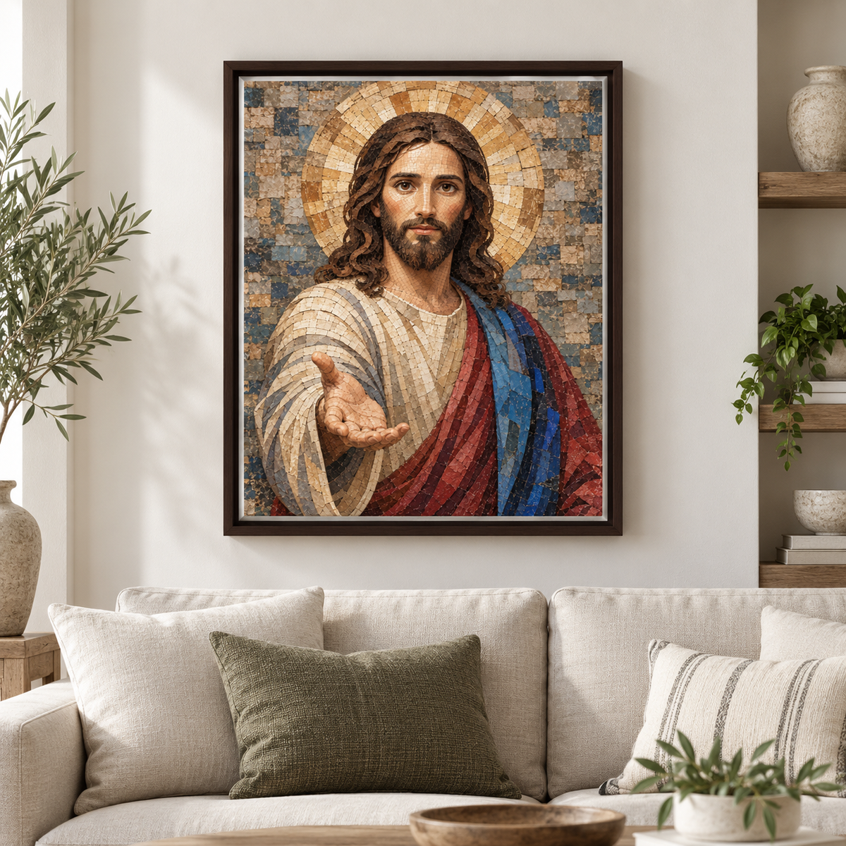 Jesus Christ Blue and Gold Mosaic Canvas Wall Art - canvas detail view 4
