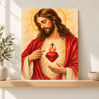Sacred Heart of Jesus Pencil Style Canvas Wall Art - canvas detail view 8