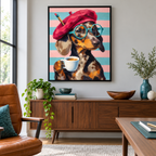 Funny Dachshund Artist with Coffee Canvas Wall Art