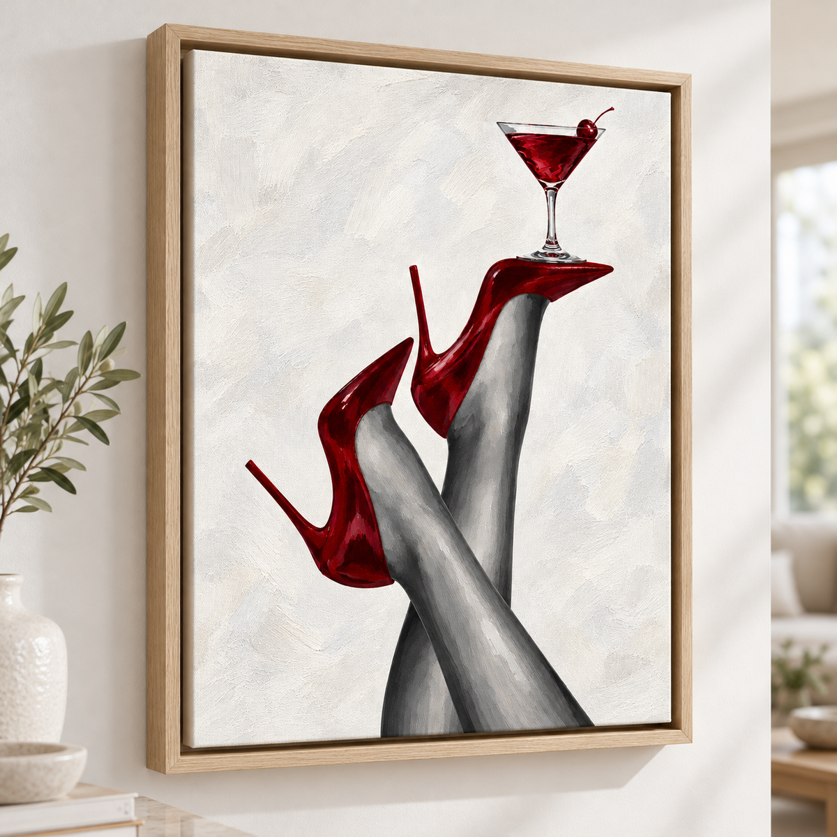 Red High Heels and Cherry Cocktail Canvas Wall Art