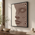Brown and Cream Abstract Face Line Art Canvas Wall Art - canvas detail view 4