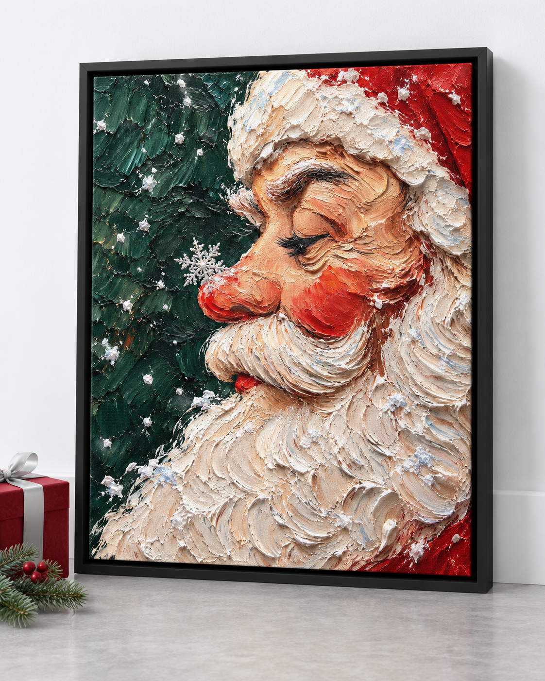 Santa Claus Snowflake Portrait Christmas Canvas Wall Art - main artwork