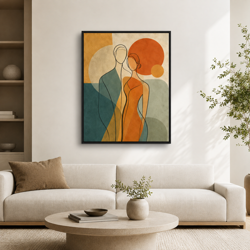 Abstract Couple Canvas Wall Art in a black frame