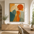 Abstract Couple Canvas Wall Art in a natural wood frame
