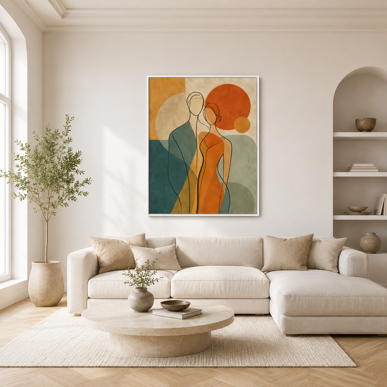Abstract Couple Canvas Wall Art in a white frame