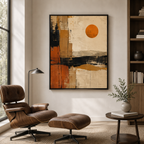 Abstract Desert Canvas Wall Art in a black frame in a modern room
