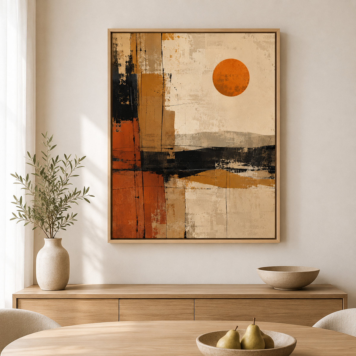 Abstract Desert Canvas Wall Art in a natural wood frame