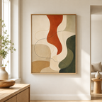 Abstract Neutral Canvas Wall Art natural frame room mockup