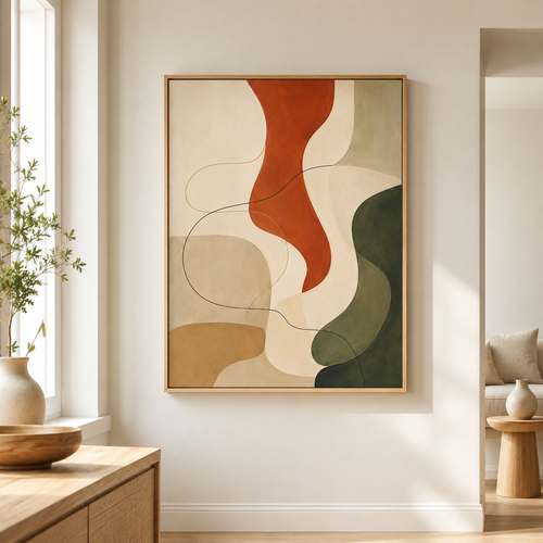 Abstract Neutral Canvas Wall Art natural frame room mockup
