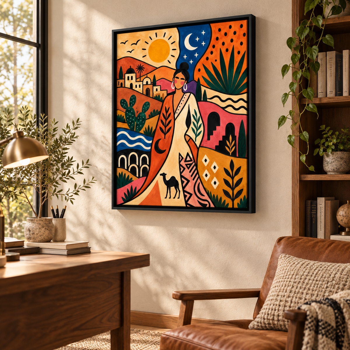 Boho Desert Woman Sun and Moon Canvas Wall Art - canvas detail view 4