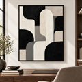 Black Cream and Gray Organic Shapes Canvas Wall Art