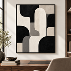 Black Cream and Gray Organic Shapes Canvas Wall Art