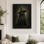 Custom Black Cat Witch Portrait Canvas Wall Art