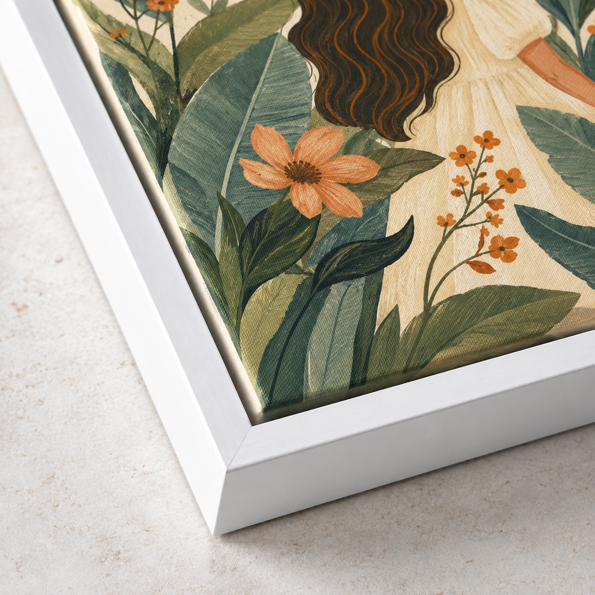 Boho Woman with Tropical Leaves Canvas Wall Art