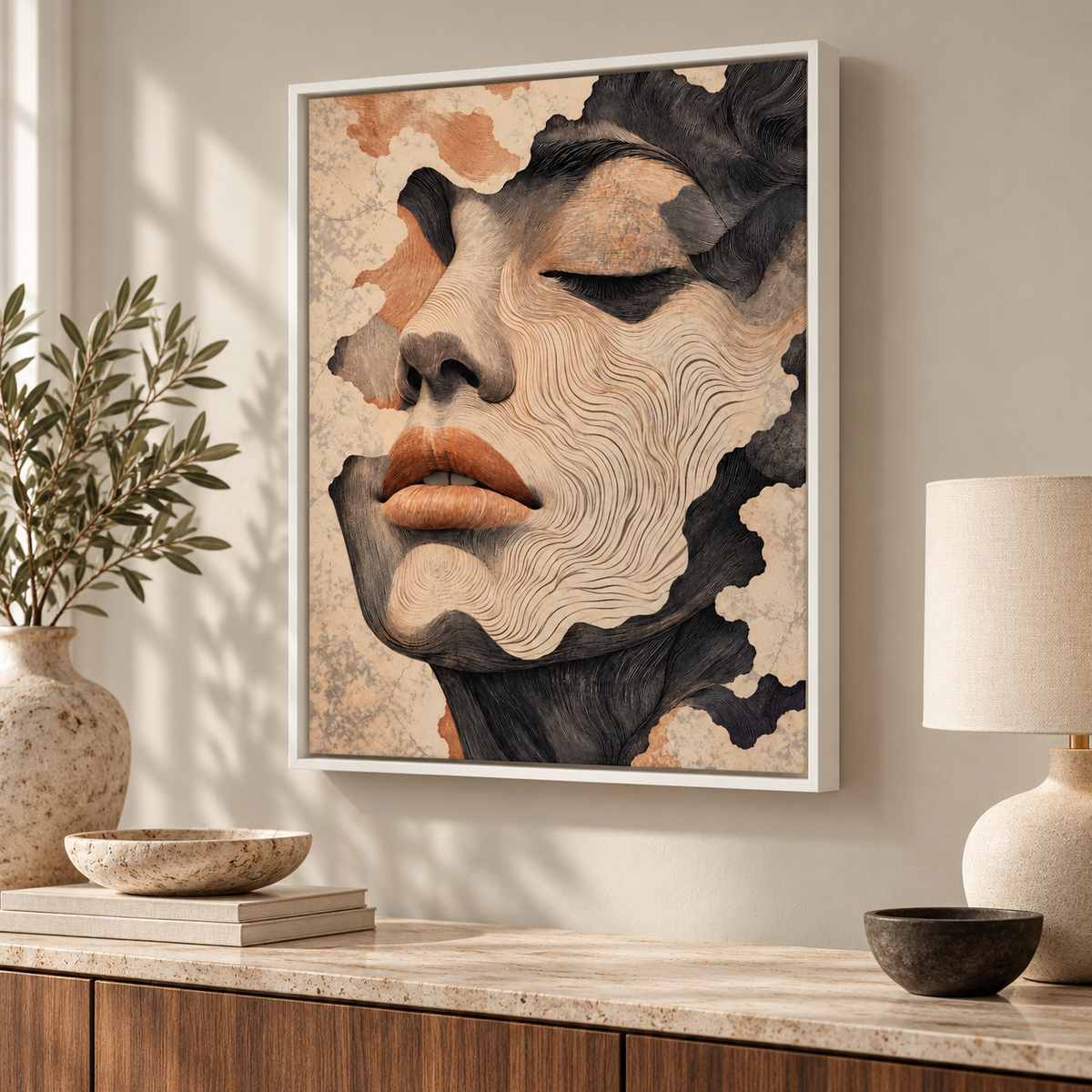 Abstract Woman Face Contour Line Canvas Wall Art - canvas detail view 7