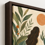 Boho Woman with Tropical Leaves Canvas Wall Art