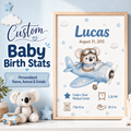 Little Aviator Personalized Baby Birth Stats Canvas Aura Canvas