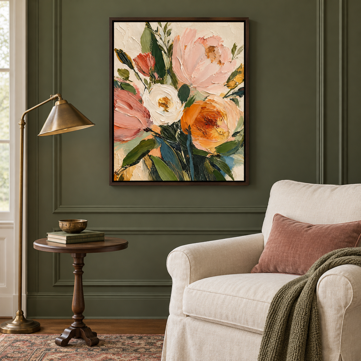 Blush Pink and Apricot Floral Canvas Wall Art