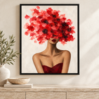 Red Floral Woman Portrait Canvas Wall Art