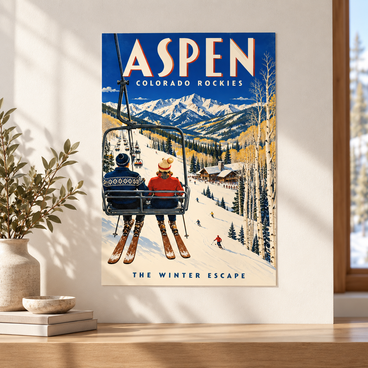 Aspen Vintage Ski Lift Canvas Wall Art - canvas close-up detail