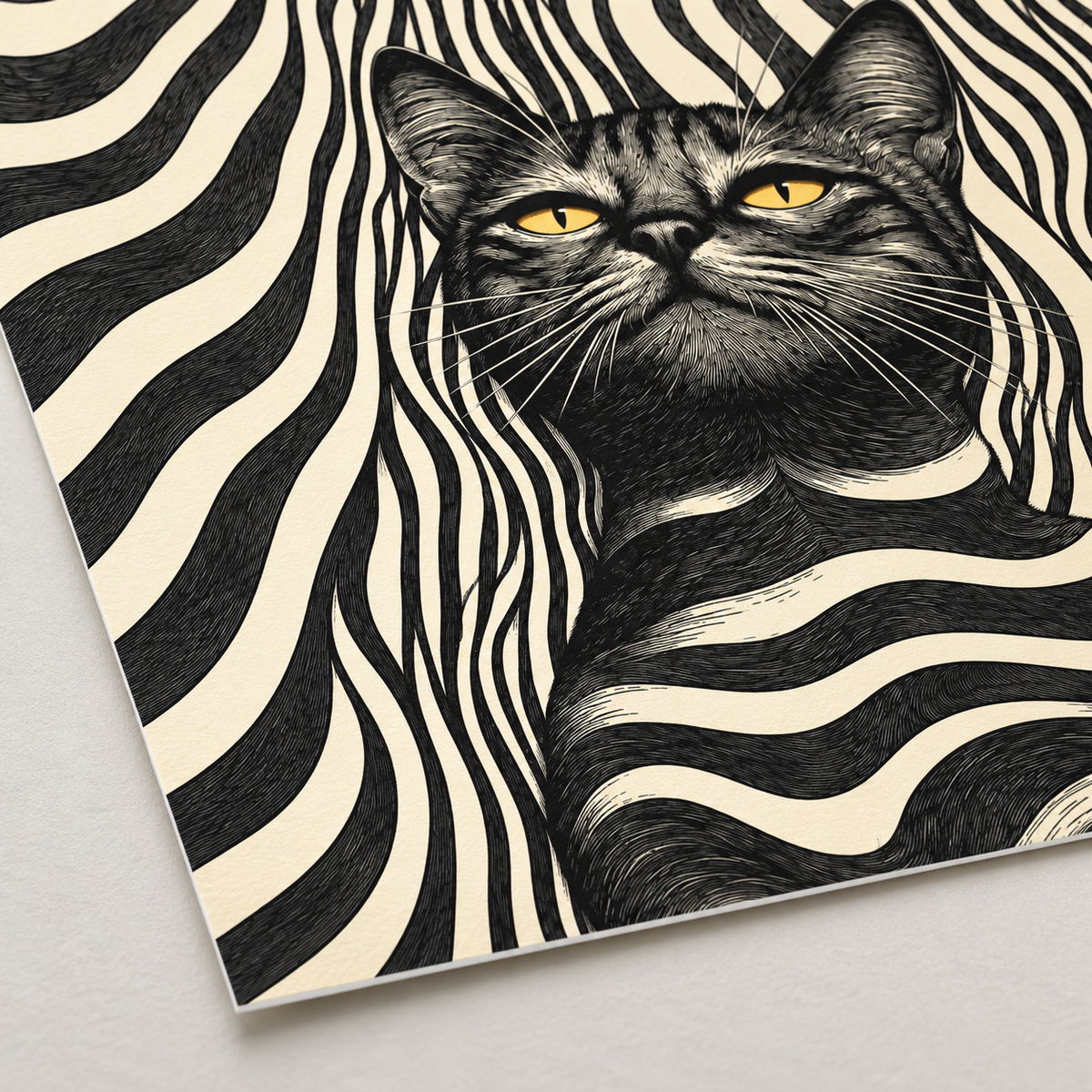Black Cat Optical Illusion Striped Canvas Wall Art - canvas detail view 12