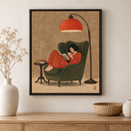Cozy Woman Reading in Green Armchair Canvas Wall Art