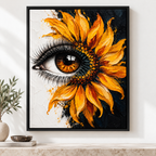 Golden Sunflower Eye Surreal Floral Canvas Wall Art