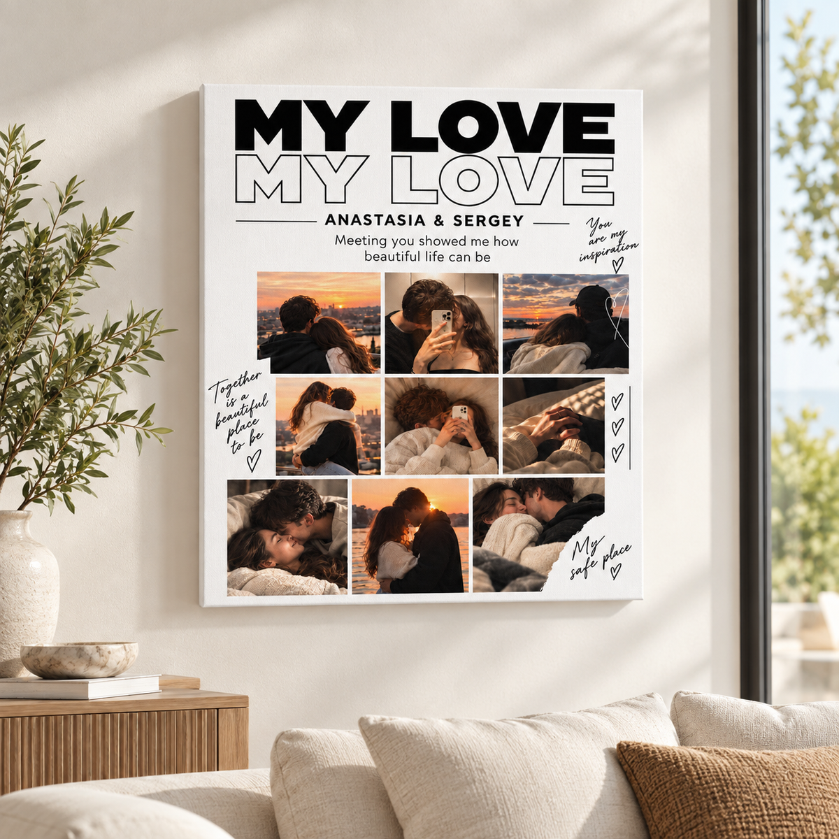 Custom My Love Couple Photo Collage Canvas Wall Art - custom portrait canvas detail