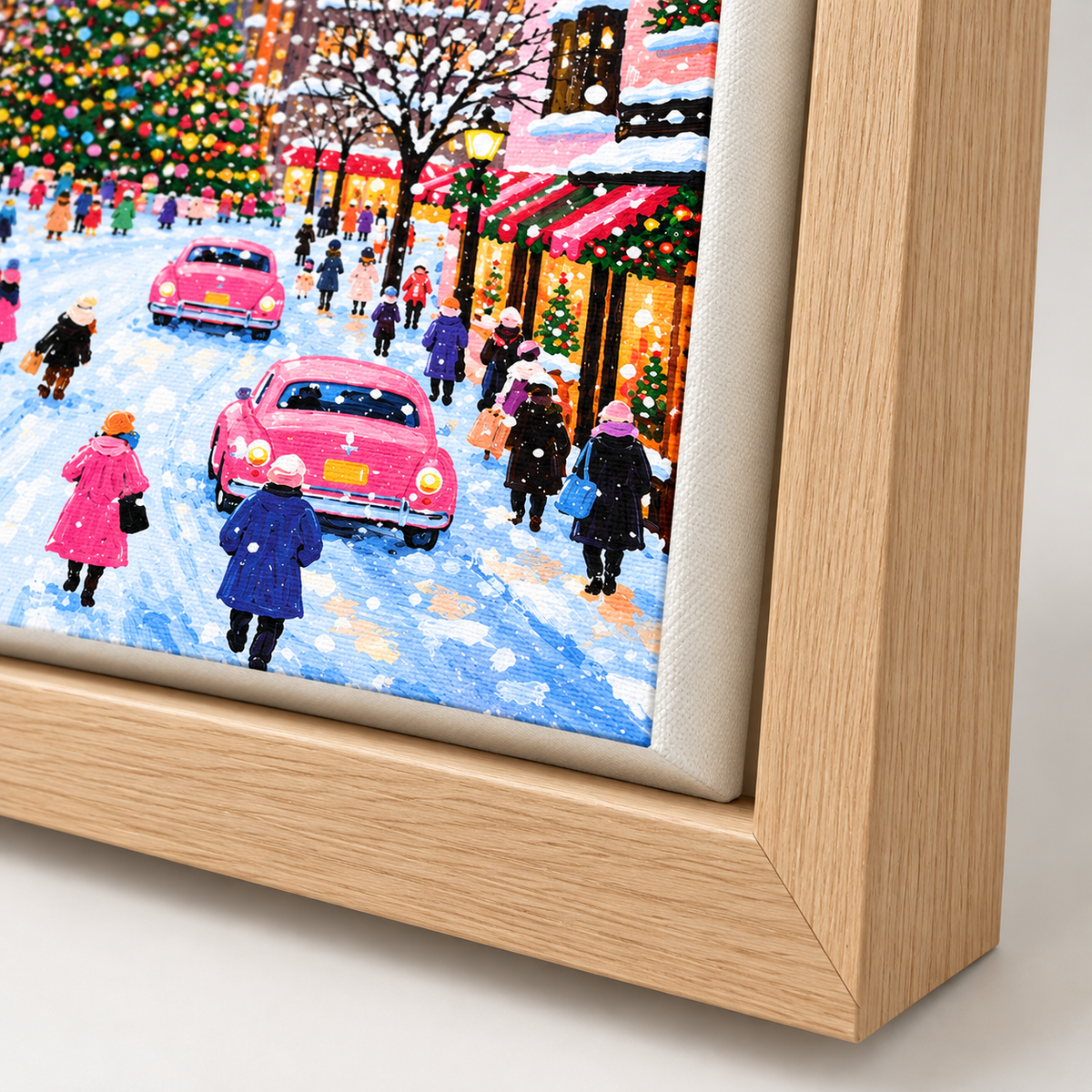 Pink Christmas City Street Canvas Wall Art - canvas detail view 9
