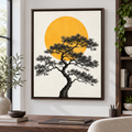 Japanese Pine Tree with Golden Sun Canvas Wall Art
