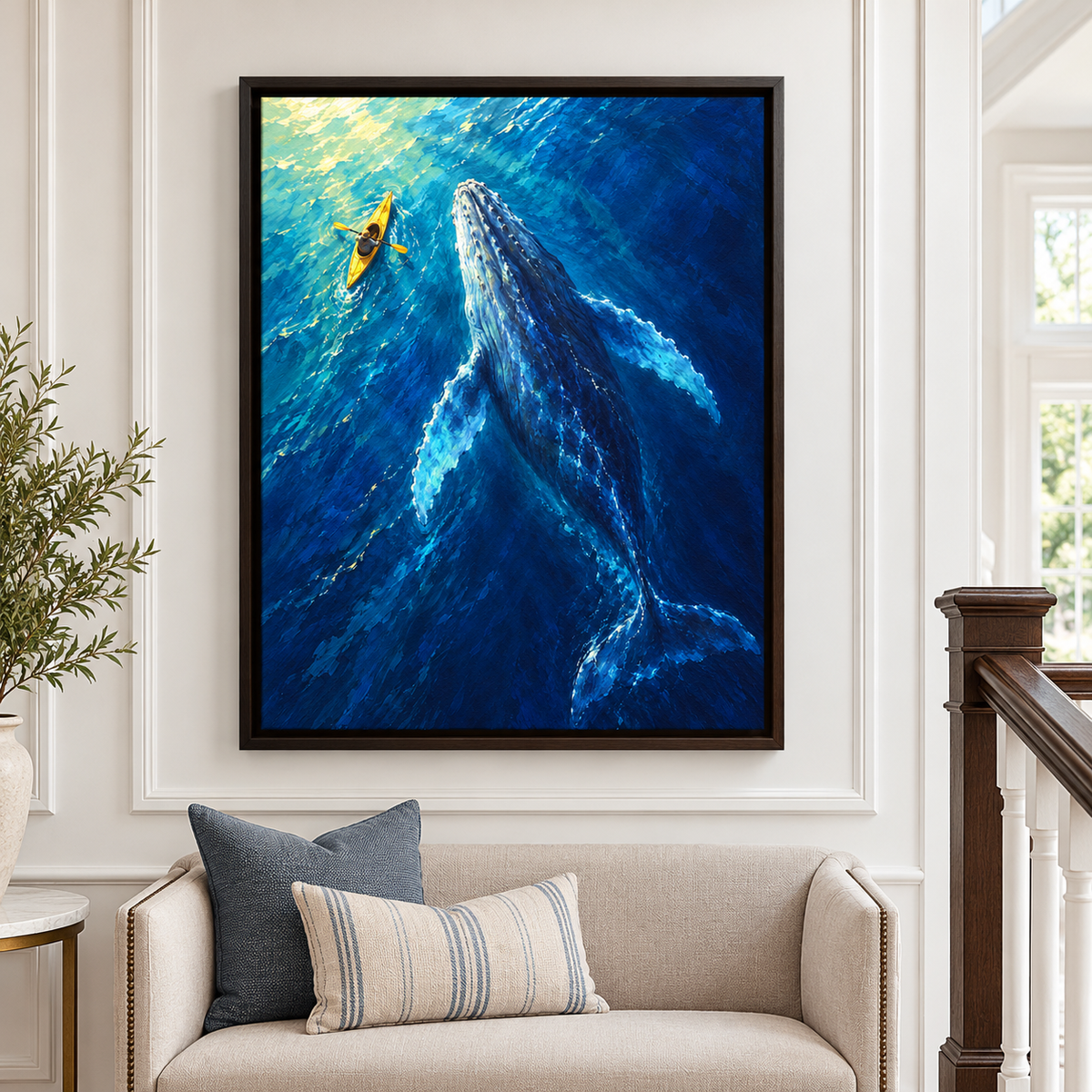 Humpback Whale and Yellow Kayak Canvas Wall Art