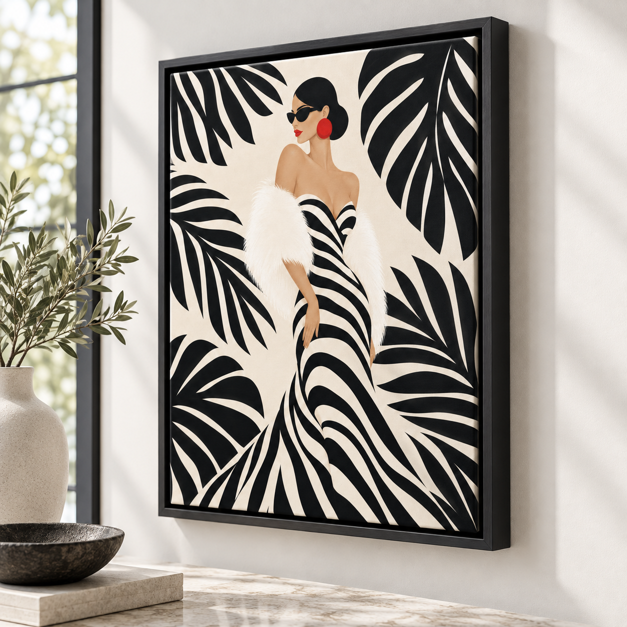 Black and White Fashion Woman Canvas Wall Art
