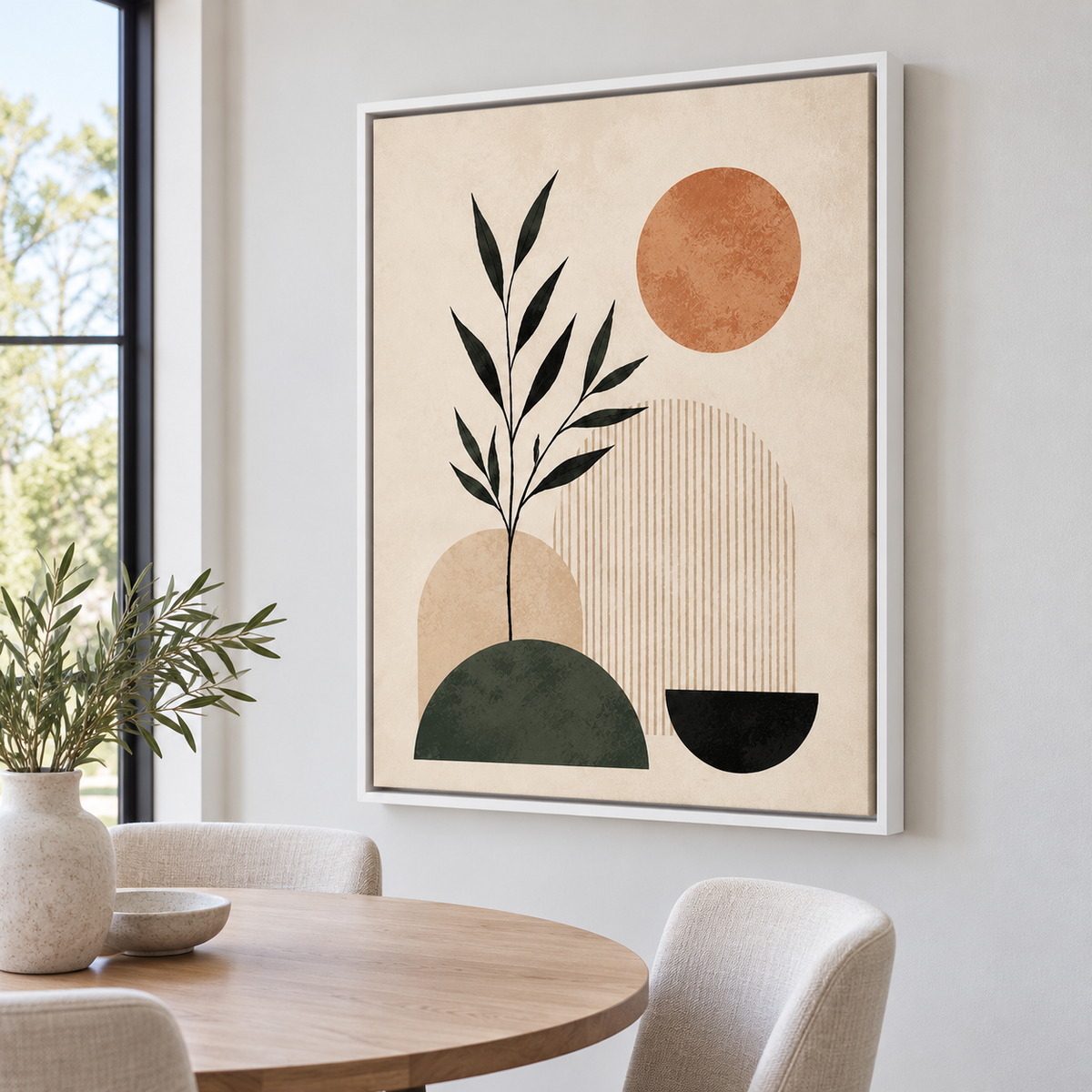 Boho Botanical Arches and Terracotta Sun Canvas Wall Art - canvas detail view 4