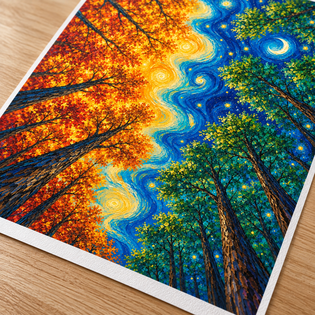 Day and Night Forest Sun and Moon Canvas Wall Art - canvas detail view 12